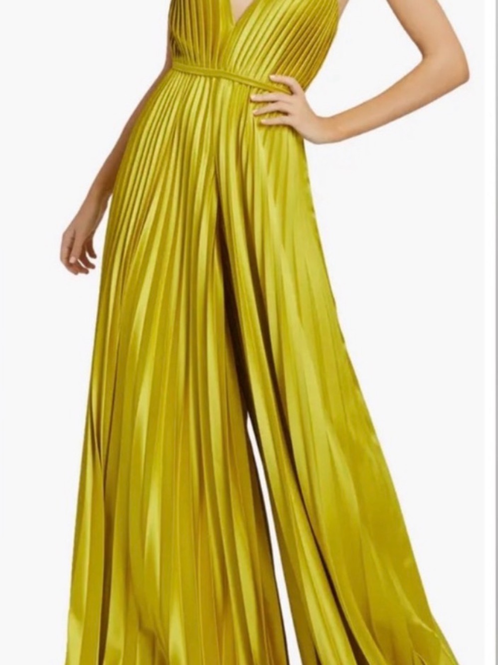 Mac Duggal Olive Green Satin Wide-Leg Jumpsuit